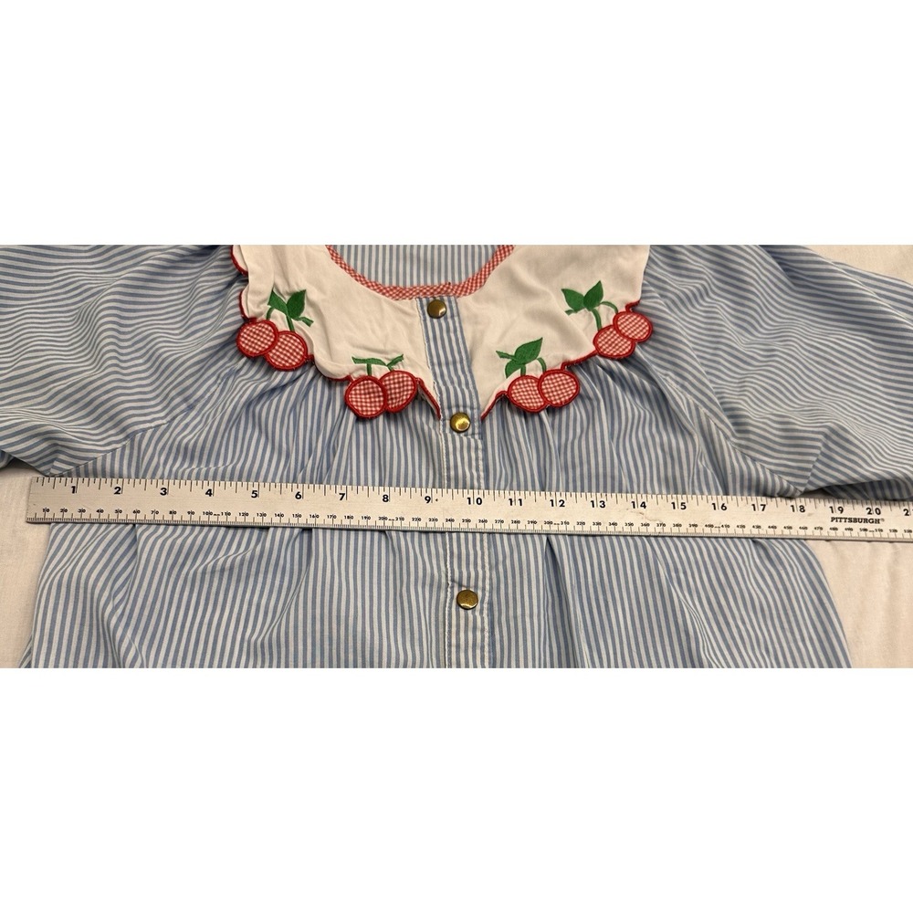 Kelly Reed Robe Women's Small Blue Stripe Cherry Collar Button Front - Picture 9 of 9